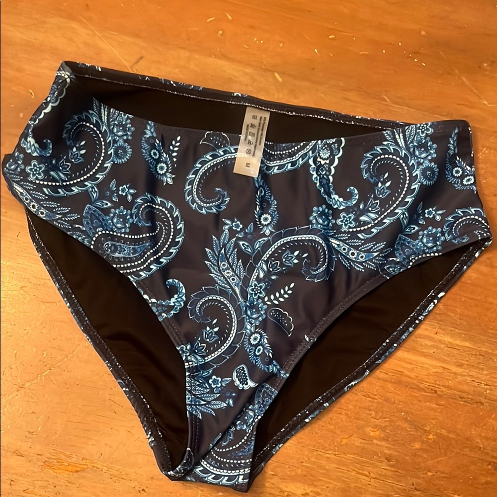 Blue Paisley Women's Swim Bottom high waisted Medium NWT